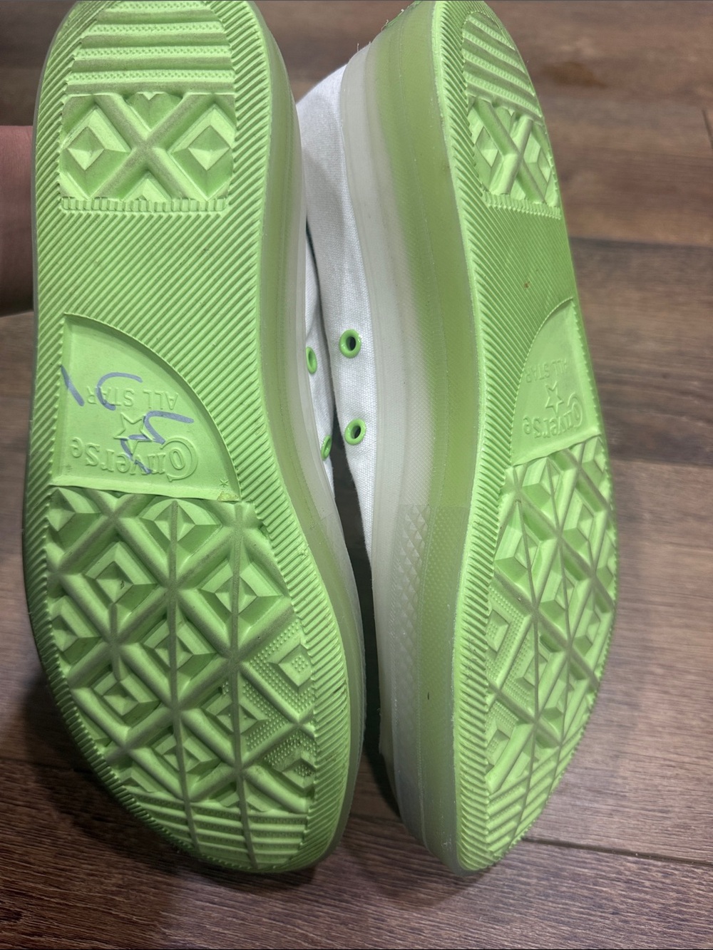 Converse Men High Top Sneakers - White with Neon Green Accents - Picture 9 of 9